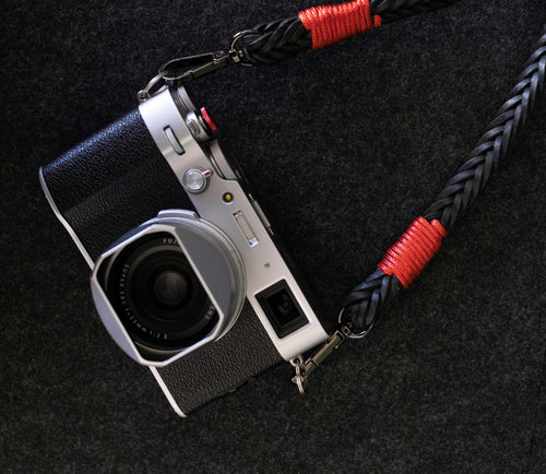 Black Braided Flat Leather Camera Strap - Hyperion Handmade Camera Straps