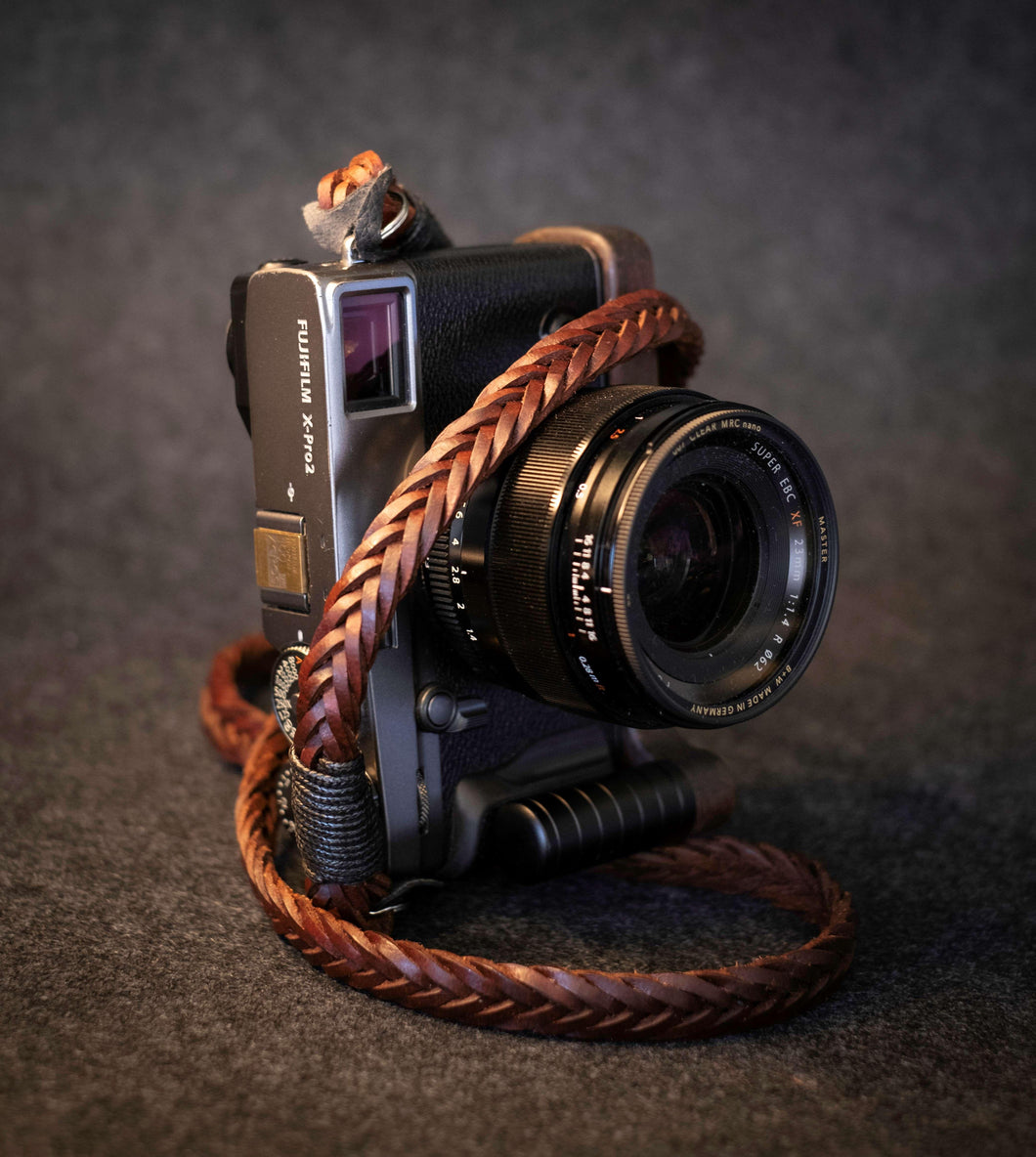 Brown Braided Flat Leather Camera Strap - Hyperion Handmade Camera Straps