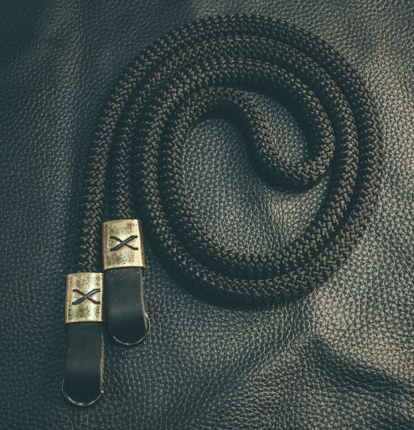 X Black Flat Rope black Leather Camera Strap Bronze X 